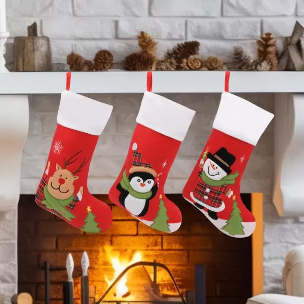 imageHopearl 3 Pcs Christmas Stockings Kit Cute Socks with Snowman Reindeer Penguin Pack of 3 Ornament Gift Bags for Family Xmas Tree Party Supplies Red 19