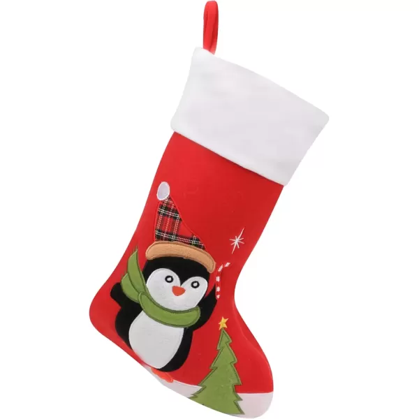 imageHopearl 3 Pcs Christmas Stockings Kit Cute Socks with Snowman Reindeer Penguin Pack of 3 Ornament Gift Bags for Family Xmas Tree Party Supplies Red 19