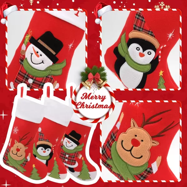 imageHopearl 3 Pcs Christmas Stockings Kit Cute Socks with Snowman Reindeer Penguin Pack of 3 Ornament Gift Bags for Family Xmas Tree Party Supplies Red 19