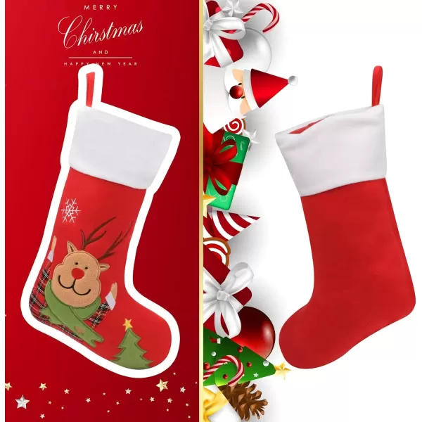 imageHopearl 3 Pcs Christmas Stockings Kit Cute Socks with Snowman Reindeer Penguin Pack of 3 Ornament Gift Bags for Family Xmas Tree Party Supplies Red 19