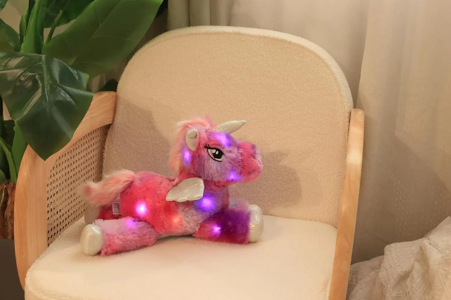imageHopearl Colorful LED Plush Unicorn Light up Stuffed Animal Floppy Night Lights Glow in The Dark Birthday Festival for Kids Toddler Girls Rainbow 16