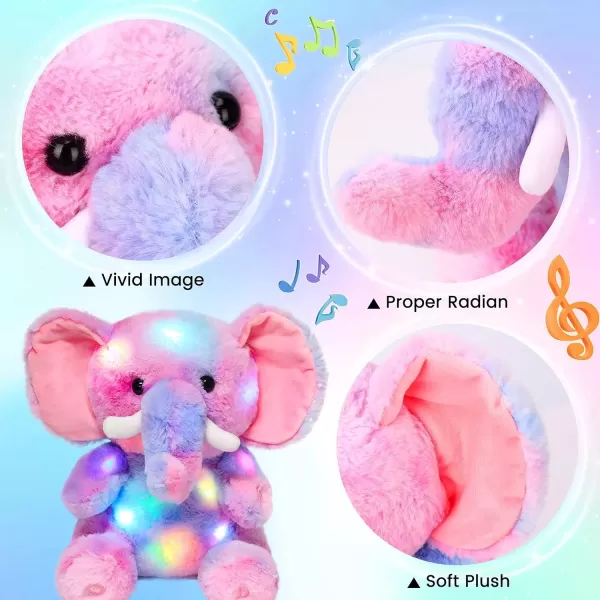 imageHopearl Colorful LED Musical Stuffed Elephant Light up Singing Plush Elephish Adjustable Volume Lullaby Animated Soothe Birthday Festival for Kids Toddlers Rainbow 11