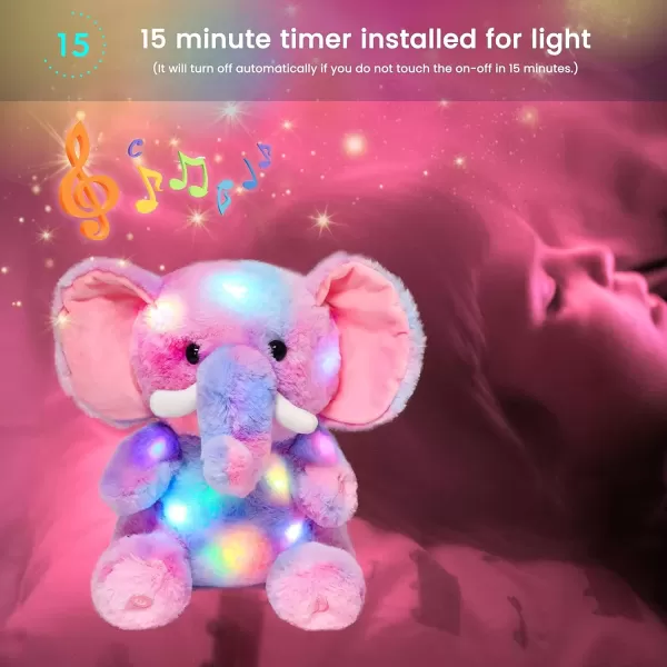 imageHopearl Colorful LED Musical Stuffed Elephant Light up Singing Plush Elephish Adjustable Volume Lullaby Animated Soothe Birthday Festival for Kids Toddlers Rainbow 11