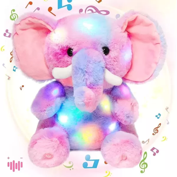 imageHopearl Colorful LED Musical Stuffed Elephant Light up Singing Plush Elephish Adjustable Volume Lullaby Animated Soothe Birthday Festival for Kids Toddlers Rainbow 11