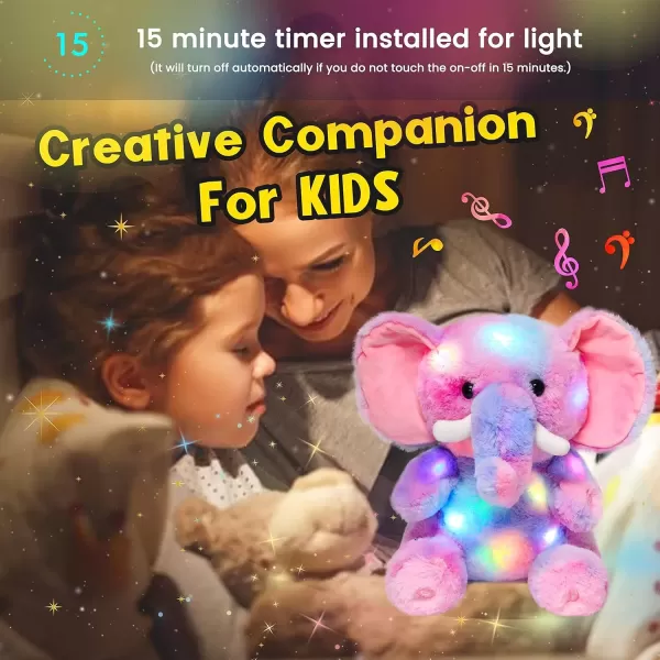 imageHopearl Colorful LED Musical Stuffed Elephant Light up Singing Plush Elephish Adjustable Volume Lullaby Animated Soothe Birthday Festival for Kids Toddlers Rainbow 11