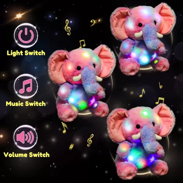 imageHopearl Colorful LED Musical Stuffed Elephant Light up Singing Plush Elephish Adjustable Volume Lullaby Animated Soothe Birthday Festival for Kids Toddlers Rainbow 11