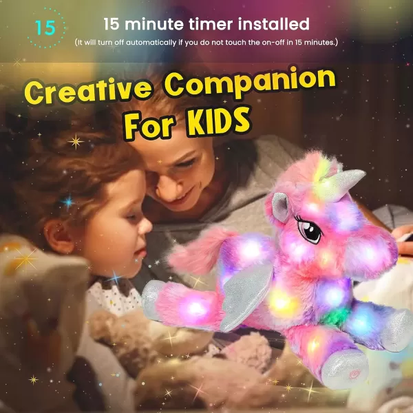 imageHopearl Colorful LED Plush Unicorn Light up Stuffed Animal Floppy Night Lights Glow in The Dark Birthday Festival for Kids Toddler Girls Rainbow 16