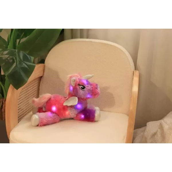 imageHopearl Colorful LED Plush Unicorn Light up Stuffed Animal Floppy Night Lights Glow in The Dark Birthday Festival for Kids Toddler Girls Rainbow 16