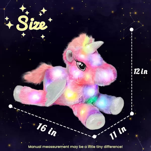 imageHopearl Colorful LED Plush Unicorn Light up Stuffed Animal Floppy Night Lights Glow in The Dark Birthday Festival for Kids Toddler Girls Rainbow 16