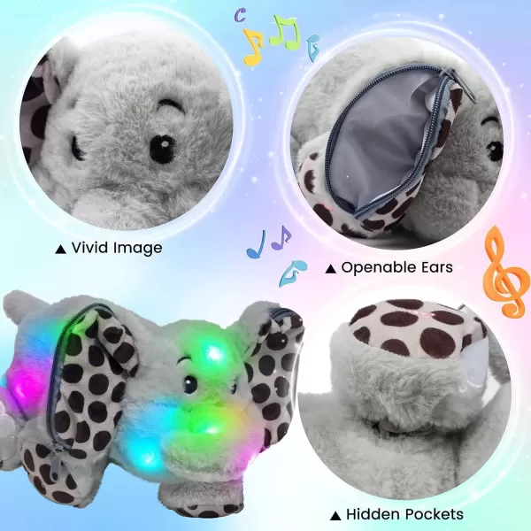 imageHopearl LED Musical Stuffed Elephant with Hidden Pockets Light up Singing Plush Toy Stuffed Animal with 6 Mini Random Filled Toys Lullaby Animated Soothe Gifts for Kids Toddlers Gray 13