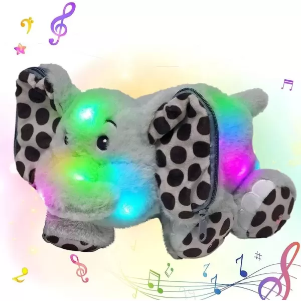 imageHopearl LED Musical Stuffed Elephant with Hidden Pockets Light up Singing Plush Toy Stuffed Animal with 6 Mini Random Filled Toys Lullaby Animated Soothe Gifts for Kids Toddlers Gray 13