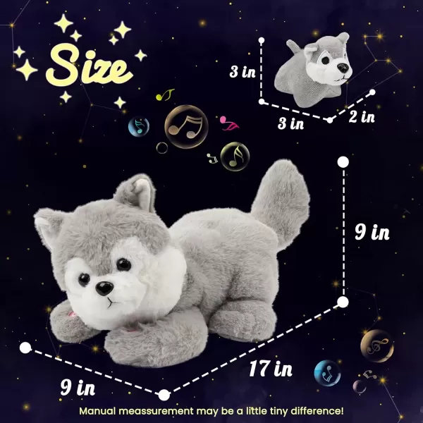 imageHopearl LED Musical Stuffed Husky Lighting Up Singing Plush Toy Playset Mommy Dog with 3 Baby Puppies in her Tummy Lullaby Animated Soothe for Mom Toddler Girls Gray 17