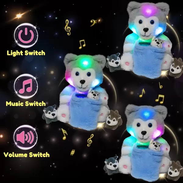 imageHopearl LED Musical Stuffed Husky with Removable Bucket Lighting Up Singing Plush Toy Playset Mommy Dog with 3 Baby Puppies in The Basket Adjustable Volume Lullaby Animated Soothe Gifts for Kids 10