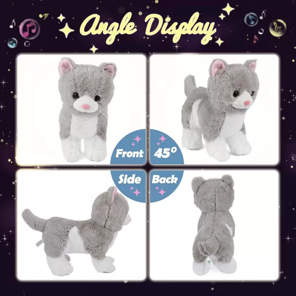 imageHopearl LED Musical Stuffed Kitty Light up Singing Plush Cat Adjustable Volume Lullaby Animated Soothe Birthday Gifts for Kids Toddler Girls Grey 135