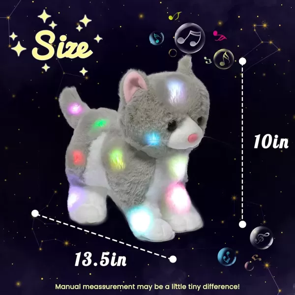 imageHopearl LED Musical Stuffed Kitty Light up Singing Plush Cat Adjustable Volume Lullaby Animated Soothe Birthday Gifts for Kids Toddler Girls Grey 135