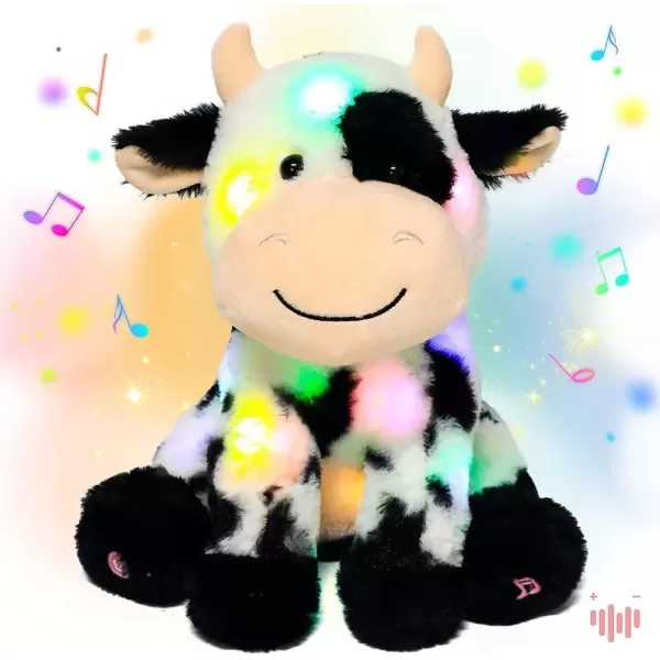 imageHopearl LED Musical Stuffed Smile Cow Light up Singing Plush Toy Adjustable Volume Lullaby Animated Soothe Birthday Festival for Kids Toddler Girls 11