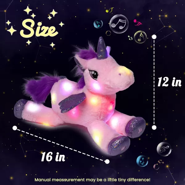 imageHopearl LED Musical Stuffed Unicorn Light up Singing Plush Toy Adjustable Volume Lullaby Animated Soothe Birthday Festival for Kids Toddler Girls Pink 16