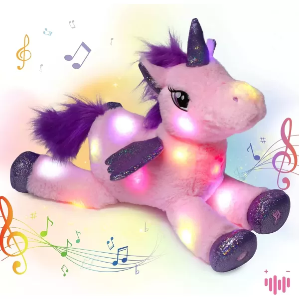 imageHopearl LED Musical Stuffed Unicorn Light up Singing Plush Toy Adjustable Volume Lullaby Animated Soothe Birthday Festival for Kids Toddler Girls Pink 16