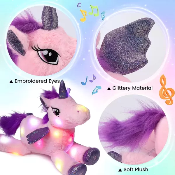 imageHopearl LED Musical Stuffed Unicorn Light up Singing Plush Toy Adjustable Volume Lullaby Animated Soothe Birthday Festival for Kids Toddler Girls Pink 16