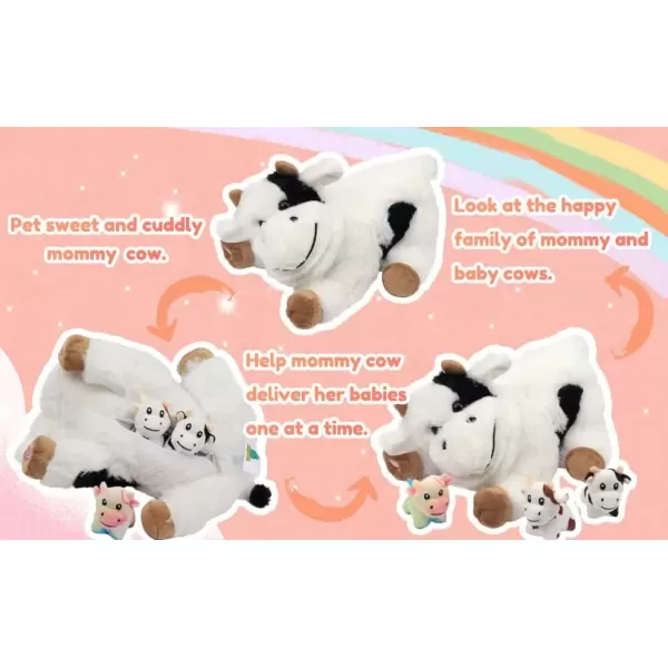 imageHopearl LED Plush Cow Lighting Up Stuffed Mommy Cow with 3 Baby Dairy Cows in her Tummy Floppy Stuffed Animal Playset Night Lights Glow in The Dark for Mom Toddlers 15