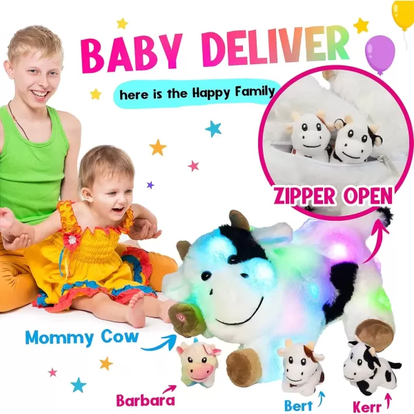 imageHopearl LED Plush Cow Lighting Up Stuffed Mommy Cow with 3 Baby Dairy Cows in her Tummy Floppy Stuffed Animal Playset Night Lights Glow in The Dark for Mom Toddlers 15