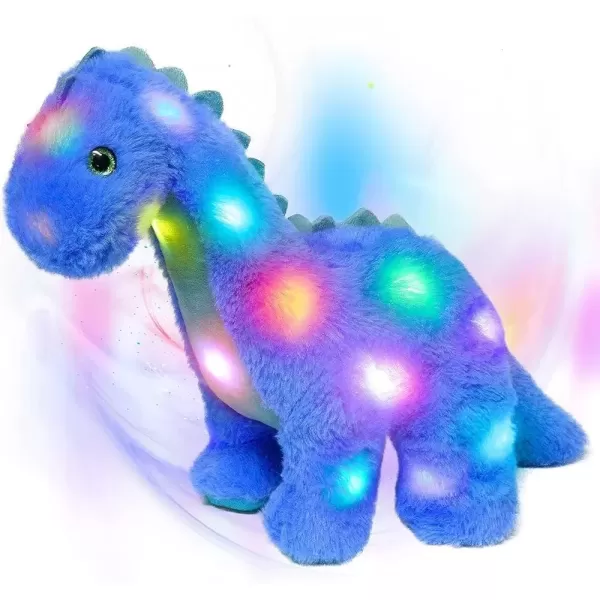 imageHopearl LED Plush Dinosaur Light up Stuffed Diplodocus Animal with Long Neck Night Lights Glow in The Dark Birthday Gifts for Kids Toddler Girls Blue 16