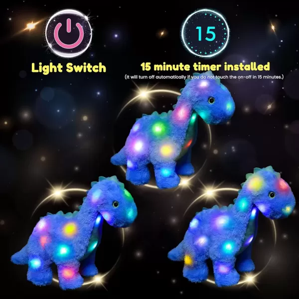 imageHopearl LED Plush Dinosaur Light up Stuffed Diplodocus Animal with Long Neck Night Lights Glow in The Dark Birthday Gifts for Kids Toddler Girls Blue 16