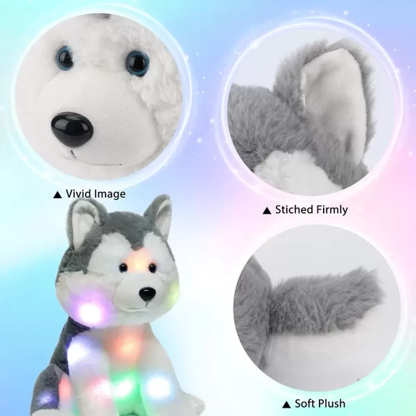 imageHopearl LED Plush Husky Light up Stuffed Animal Dog Floppy Puppy Night Lights Glow in The Dark Birthday Festival for Kids Toddler Girls Gray 12