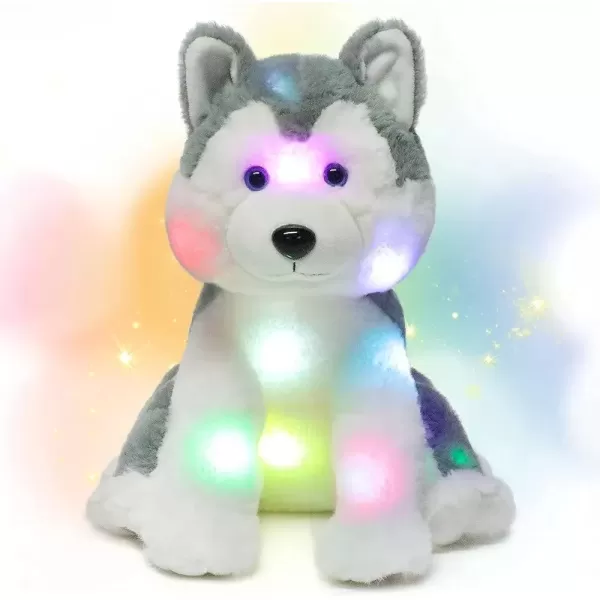 imageHopearl LED Plush Husky Light up Stuffed Animal Dog Floppy Puppy Night Lights Glow in The Dark Birthday Festival for Kids Toddler Girls Gray 12