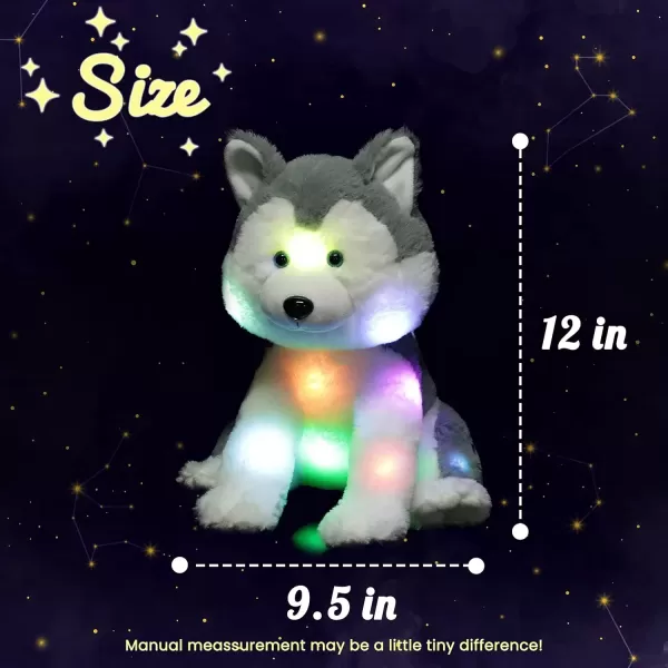 imageHopearl LED Plush Husky Light up Stuffed Animal Dog Floppy Puppy Night Lights Glow in The Dark Birthday Festival for Kids Toddler Girls Gray 12