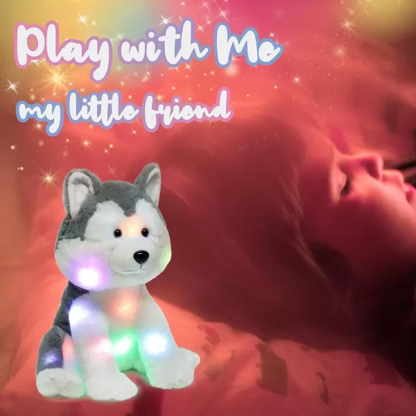 imageHopearl LED Plush Husky Light up Stuffed Animal Dog Floppy Puppy Night Lights Glow in The Dark Birthday Festival for Kids Toddler Girls Gray 12