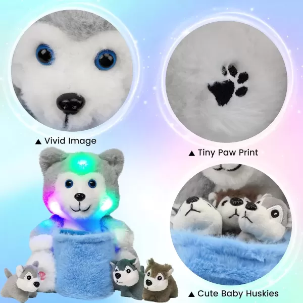 imageHopearl LED Plush Husky with Removable Bucket Lighting Up Stuffed Mommy Dog with 3 Baby Puppies in Basket Floppy Stuffed Animal Playset Night Lights Glow in The Dark Birthday Gifts for Kids 10