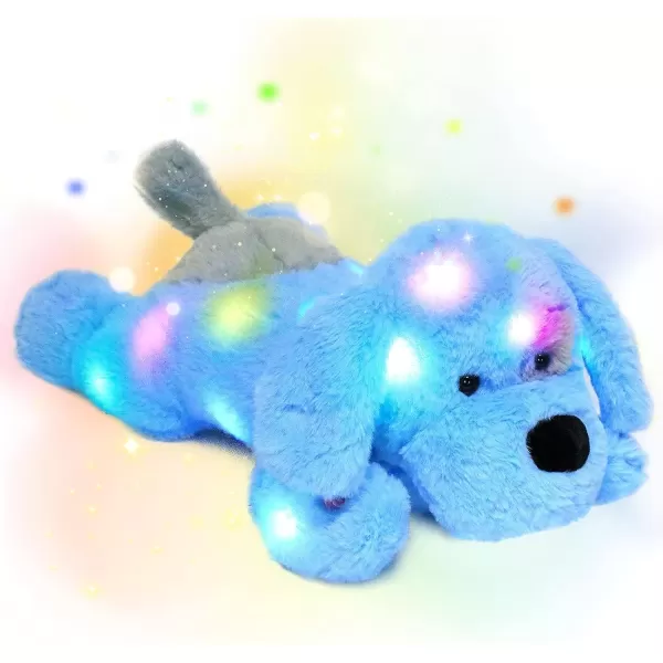 imageHopearl LED Plush Puppy Light up Stuffed Animal Dog Floppy Pup Night Lights Glow in The Dark Christmas Winter Birthday Gifts for Kids Toddler Girls Blue 17