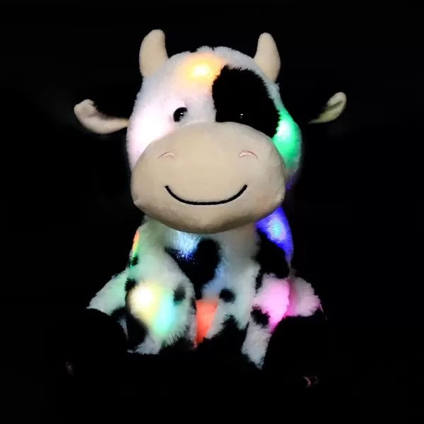 imageHopearl LED Plush Smile Cow Light up Stuffed Animal Diary Cattle Floppy Night Lights Glow in The Dark Birthday Festival for Kids Toddler Girls 11