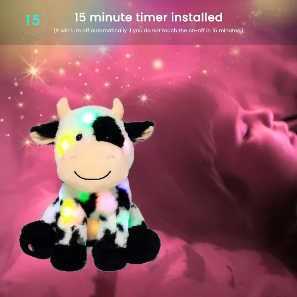 imageHopearl LED Plush Smile Cow Light up Stuffed Animal Diary Cattle Floppy Night Lights Glow in The Dark Birthday Festival for Kids Toddler Girls 11