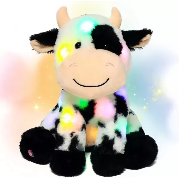 imageHopearl LED Plush Smile Cow Light up Stuffed Animal Diary Cattle Floppy Night Lights Glow in The Dark Birthday Festival for Kids Toddler Girls 11