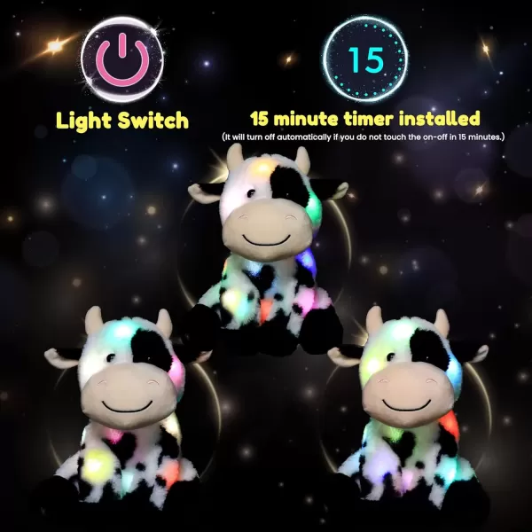 imageHopearl LED Plush Smile Cow Light up Stuffed Animal Diary Cattle Floppy Night Lights Glow in The Dark Birthday Festival for Kids Toddler Girls 11