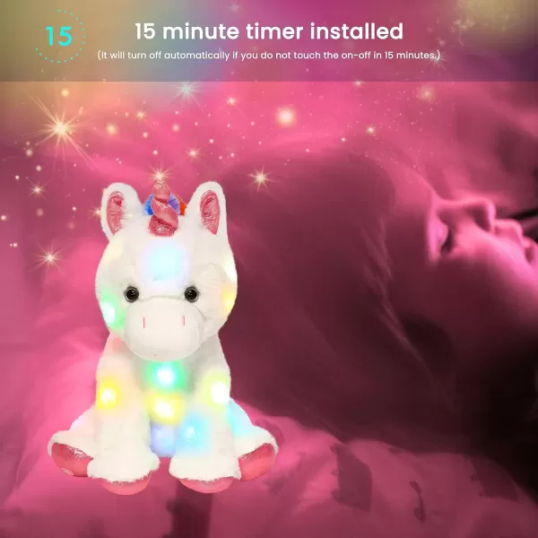 imageHopearl LED Plush Unicorn Light up Stuffed Animal Floppy Night Lights Glow in The Dark Birthday Festival for Kids Toddler Girls White 13