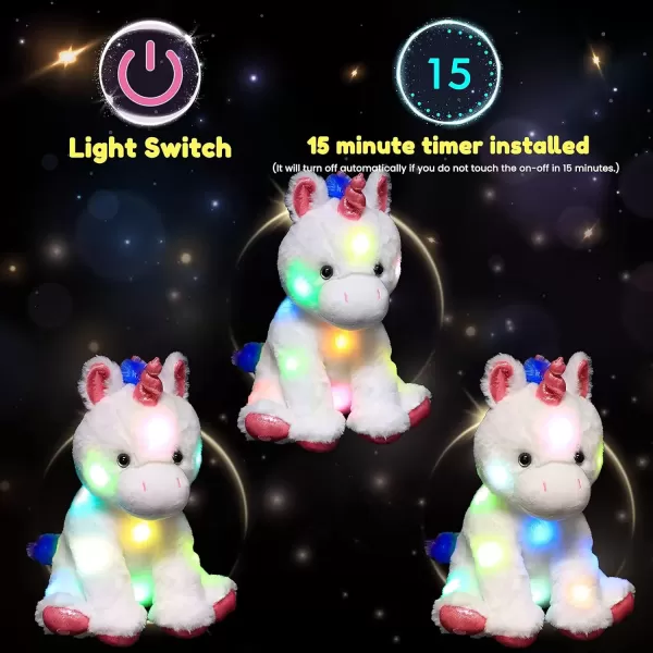 imageHopearl LED Plush Unicorn Light up Stuffed Animal Floppy Night Lights Glow in The Dark Birthday Festival for Kids Toddler Girls White 13