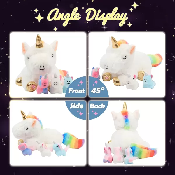 imageHopearl LED Plush Unicorn Lighting Up Stuffed Mommy Unicorn with 3 Baby Unicorns in her Tummy Floppy Stuffed Animal Playset Night Lights Glow in The Dark Gifts for Kids Toddler Girls White 19