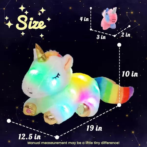 imageHopearl LED Plush Unicorn Lighting Up Stuffed Mommy Unicorn with 3 Baby Unicorns in her Tummy Floppy Stuffed Animal Playset Night Lights Glow in The Dark Gifts for Kids Toddler Girls White 19