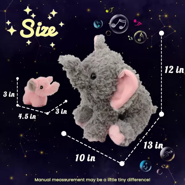 imageHopearl LED Musical Stuffed Calf Elephant Lighting Up Singing Plush Toy Playset Mommy Elephant with 3 Baby Elephish in her Tummy Lullaby Animated Soothe for Mom Kids Gray 18