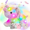 imageHopearl LED Stuffed Rabbit Lighting Up Bunny Plush Toy Playset Mommy with 3 Babies in her Tummy Lullaby Animated Soothe for Mom Kids Toddler Girls Rainbow 12ElephantLED  Music