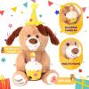 imageHopearl Adorable Happy Birthday Dog with Glowing Cupcake Musical Stuffed Animal Puppy Singing and Shaking Plush Toy Interactive Animated Kids Gifts Brown 15
