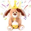 imageHopearl Adorable Happy Birthday Dog with Glowing Cupcake Musical Stuffed Animal Puppy Singing and Shaking Plush Toy Interactive Animated Kids Gifts Brown 15