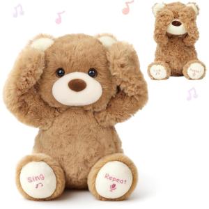 imageHopearl Peek A Boo Bear Interactive Repeats What You Say Plush Teddy Bear Toy Musical Singing Talking Stuffed Animal Adorable Electric Animate Gift for Toddlers Brown 11Bear