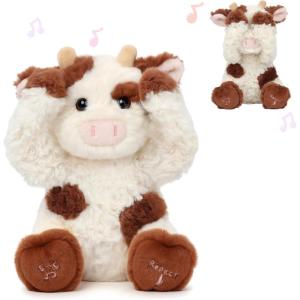 imageHopearl Peek A Boo Bear Interactive Repeats What You Say Plush Teddy Bear Toy Musical Singing Talking Stuffed Animal Adorable Electric Animate Gift for Toddlers Brown 11Cow