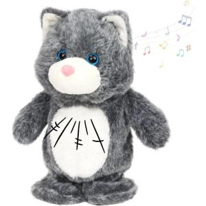 imageHopearl Talking Singing Donkey Repeats What You Say Walking Electric Interactive Animated Toy Speaking Plush Buddy Gifts for Toddlers 8Gray Cat