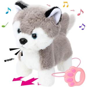 imageHopearl Walking Husky Interactive Electronic Pet Musical Dog Toy Remote Control Leash Animated Puppy Singing Barking Wagging Tail Touch Recognition Gifts for Toddlers Birthday Gray 9Husky