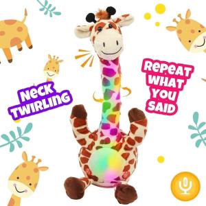 imageHopearl Glowing Dancing Giraffe Toy Repeats What You Say Talking Toy Wriggle Singing Mimicking Twisting Electric Light Up Interactive Animated Speaking Gifts for Kids Brown 13
